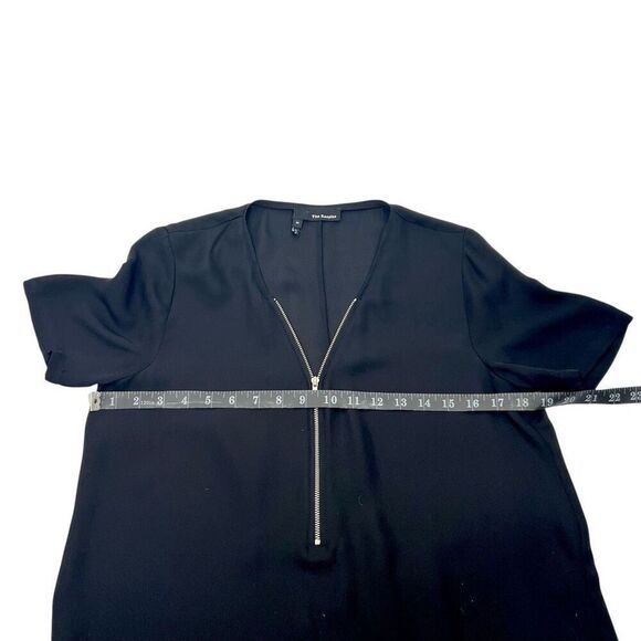 The Kooples Short Sleeve Blouse Size Medium Black Silk Zip Front Too - Picture 7 of 11